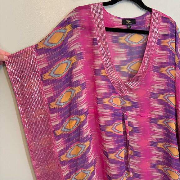 Kyle by Kyle Richards Angel Ikat Print Kaftan Cover Up Women XL Pink Swimwear - Picture 7 of 8